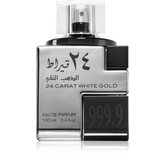 Zilveren en zwarte parfumfles met heldere dop van Lattafa Parfum 24 Carat Silver